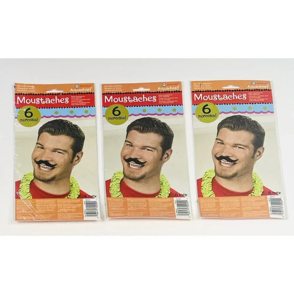 3pkgs AMSCAN Self-Adhesive MUSTACHES Moustaches Costume Halloween 399550 NIP NEW